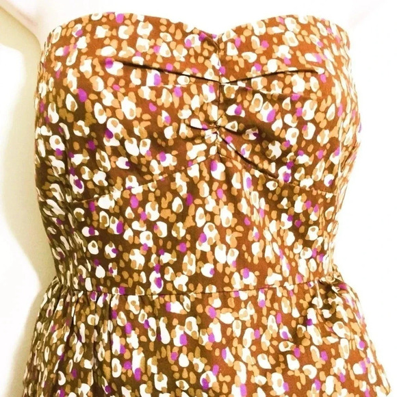J. Crew | Brown Polkadot Tiered Ruffled Strapless Cocktail Dress Size 6 - Picture 3 of 4